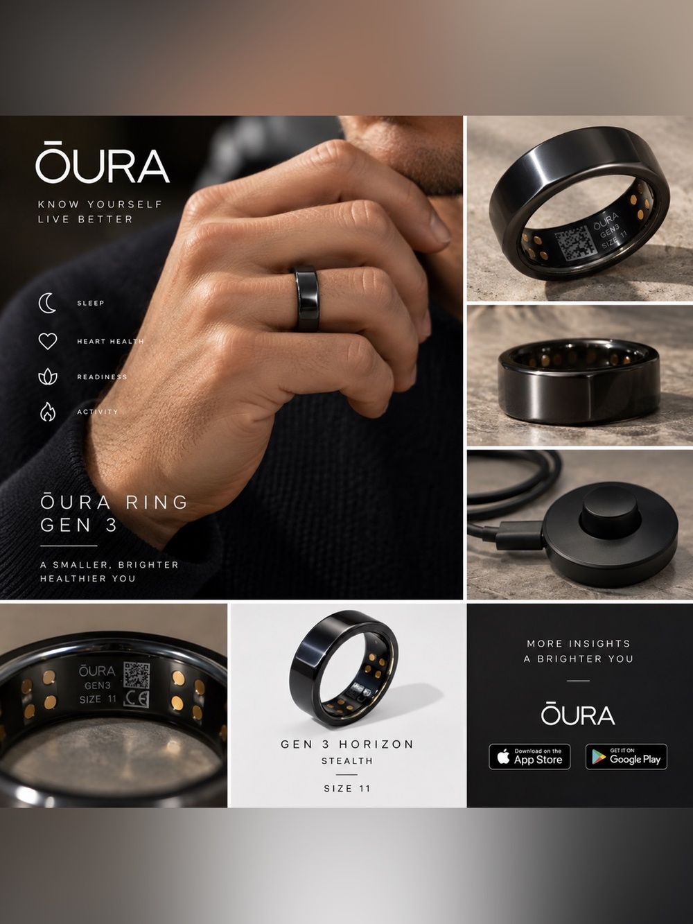 Oura Ring Gen 3 Horizon Stealth - Black Smart Ring